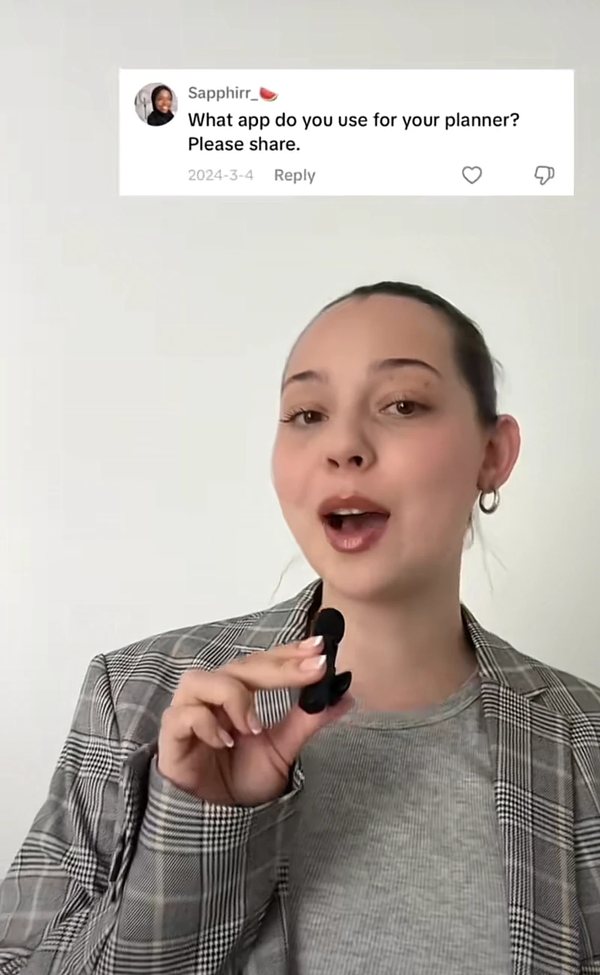 Creator answering which app she uses for her planner