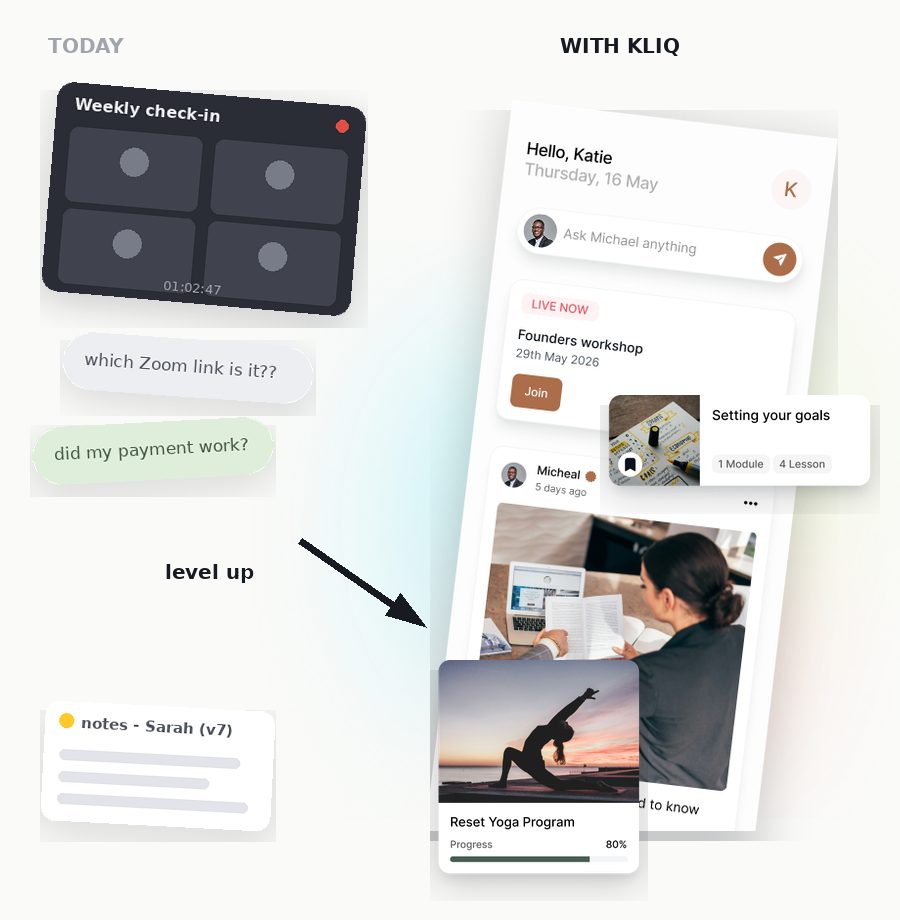 Today: scattered DMs and notes. With KLIQ: one app.